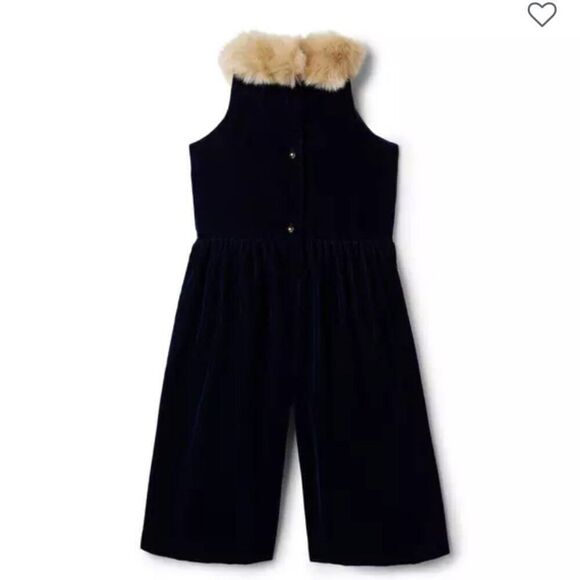 Janie and Jack 100044311 Navy Velvet Faux Fur Collar Jumpsuit NWT size 18-24 mon - Picture 2 of 10